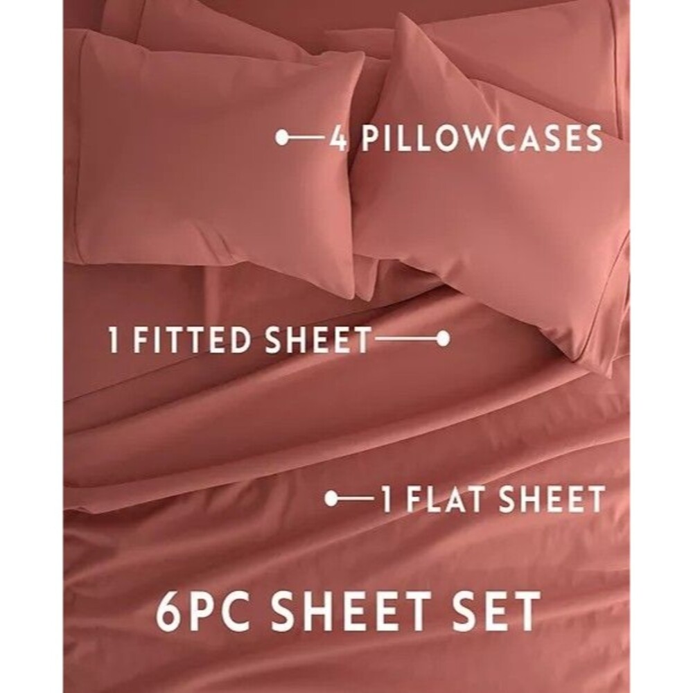 ienjoy Home Premium 6 Piece Queen Sheet Set Pink Clay Microfiber Deep Pocket NWT - Picture 7 of 12